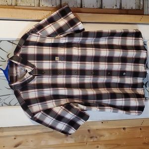 Carhartt Dress shirt Button up Plaid Brown and white collar Size XL Relaxed fit